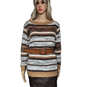 Style & Co. Women's Striped Sweater - Brown, White, Black